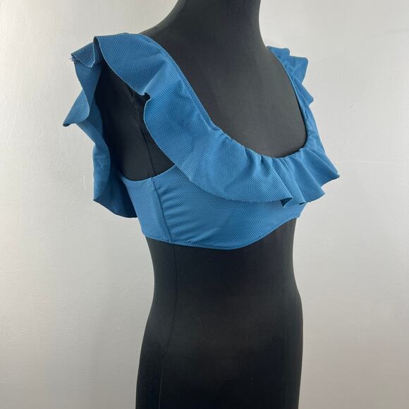 Eberjey So Jane Indigo Blue Bikini Top Set Stretch Ruffle Scoop Neck Sz M Medium - Picture 5 of 13